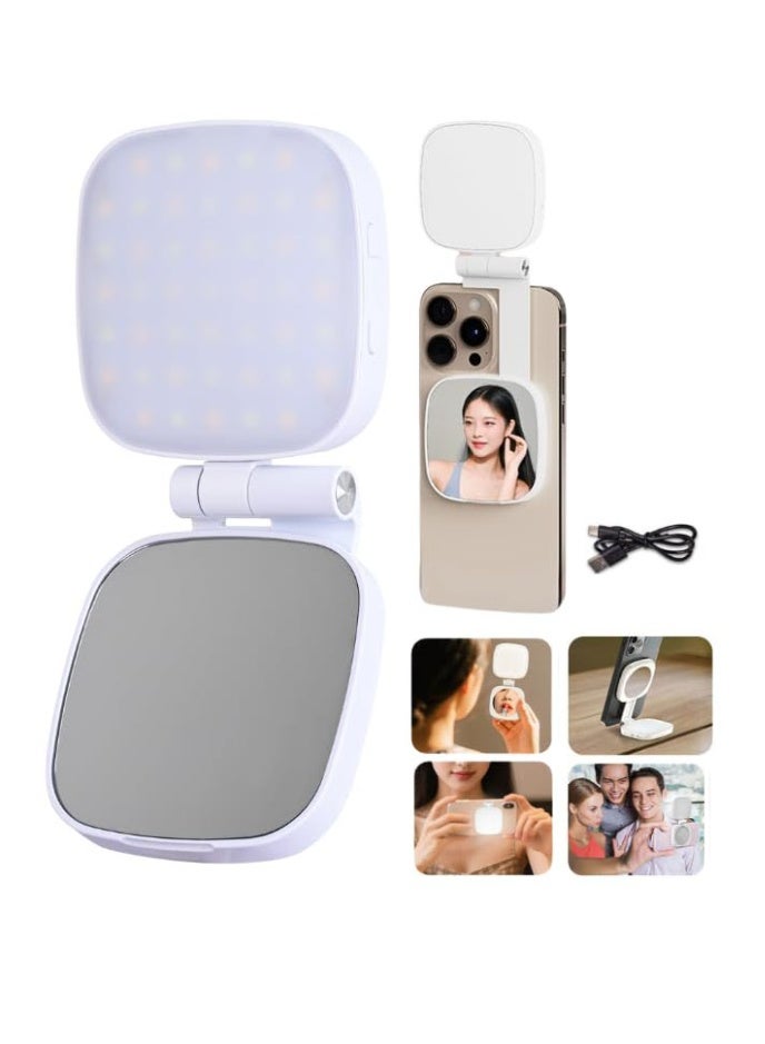 Selfie Fill Light Kit with Makeup Mirror Magnetic Clip | Compatible with MagSafe iPhones, Android | 3 Colors 10 Brightness USB-C | All-in-One Studio Lighting for Creators, Vloggers Makeup Artists